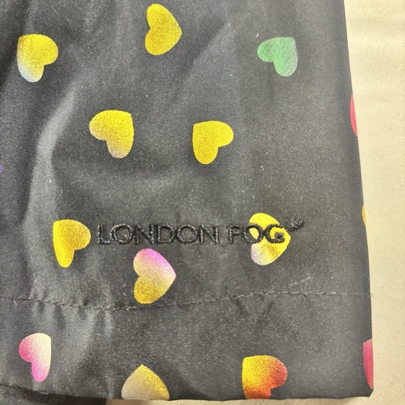 London Fog Girls Raincoat Jacket 6 Black Hearts Hooded Fleece Lined - Picture 5 of 13